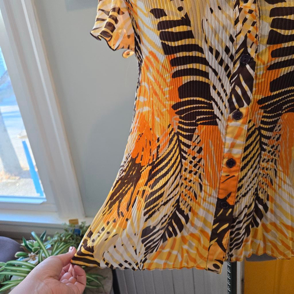 Vintage Y2K 90s Serenade Size Large Short Sleeve Button Down Orange Brown Shirt - Picture 2 of 4